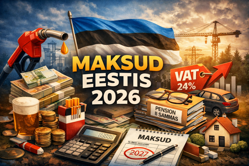 Maksumuudatused Eestis 2026. aastal: kõik muudatused punktide kaupa (tulumaks, maksuvaba tulu, II sammas, sotsiaalmaks, käibemaks, aktsiisid, maamaks ja automaks, „huviringid“)